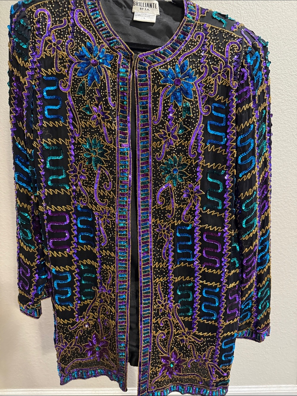 Vintage Brilliante JA Embellished Black Floral Sequin Jacket Deborah Vance ⭐️ - Picture 3 of 17